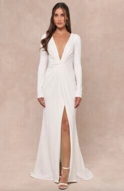 Lulus Stunning Romance White Long Sleeve Mermaid Maxi Dress Wedding Small NWT